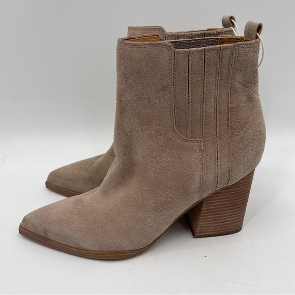 NEW MARC FISHER Boots Oshay Ankle Bootie Dark Walnut Stacked Heel Suede Size 11 - Picture 2 of 15